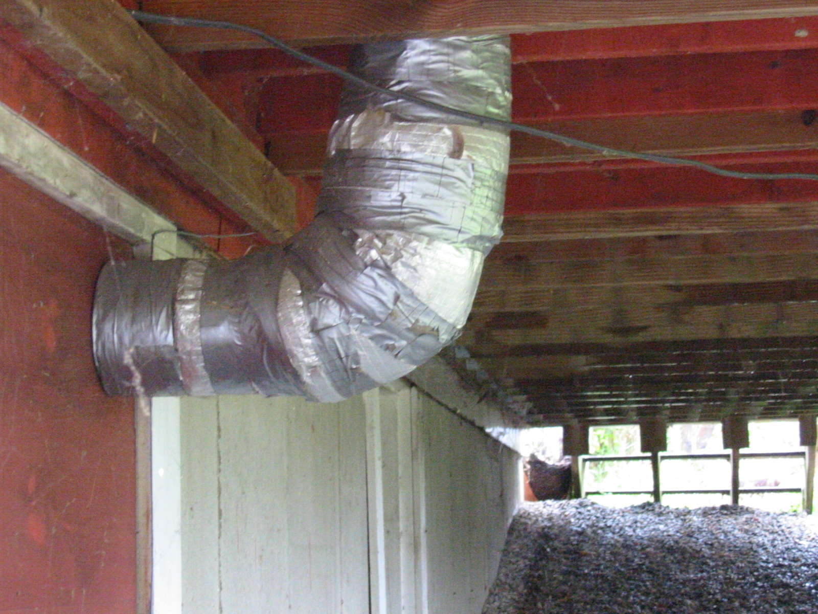 Duct outdoors under enclosed porch